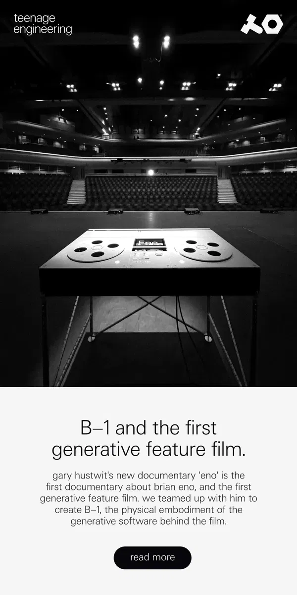 Email from teenage engineering. B–1 and the first generative feature film.