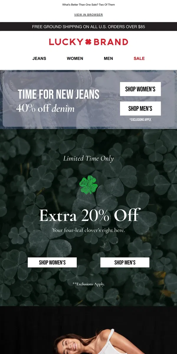 Email from Lucky Brand. Open For 40% Off Denim PLUS An Extra 20% Off