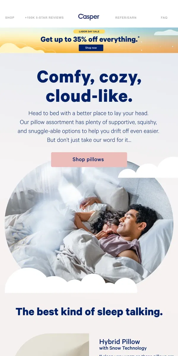 Email from Casper. Snooze Reviews: Pillow Edition.