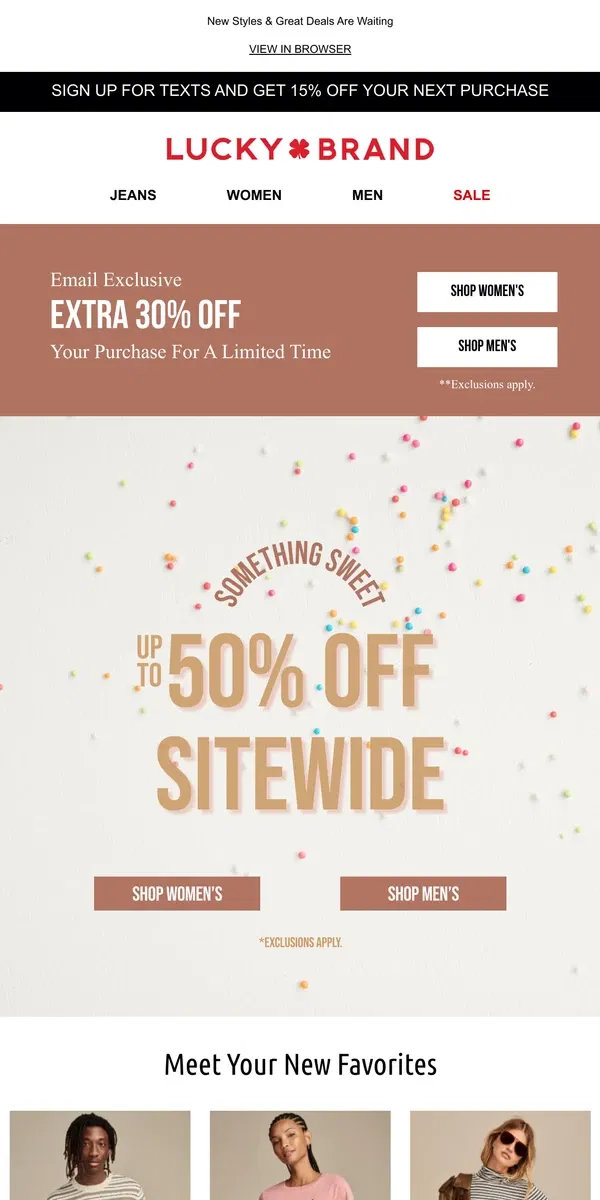 Email from Lucky Brand. Up To 50% Off Your Next Outfit + EXTRA 30% OFF