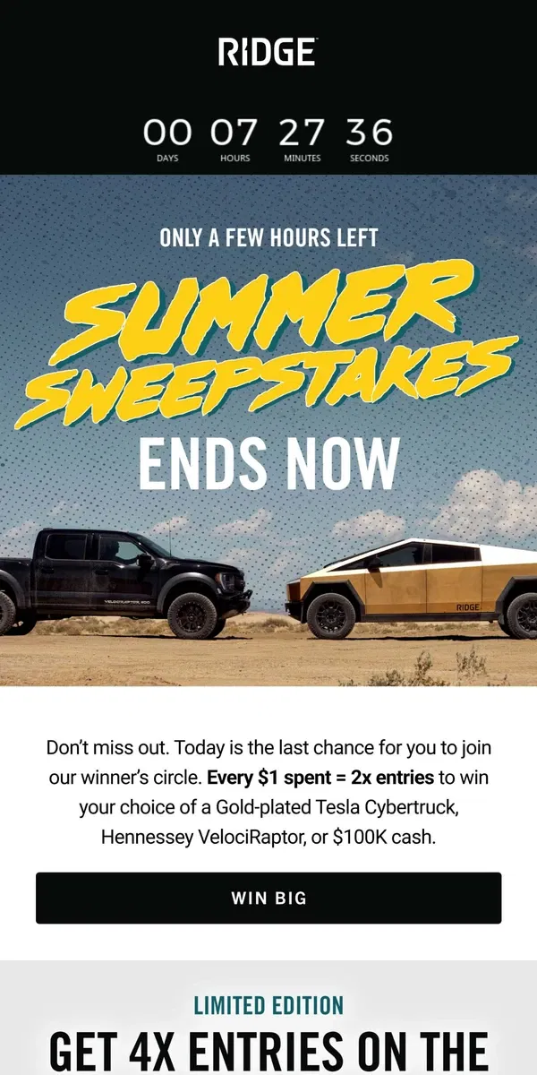 Email from The Ridge. Time's Up: Sweeps Ends Now