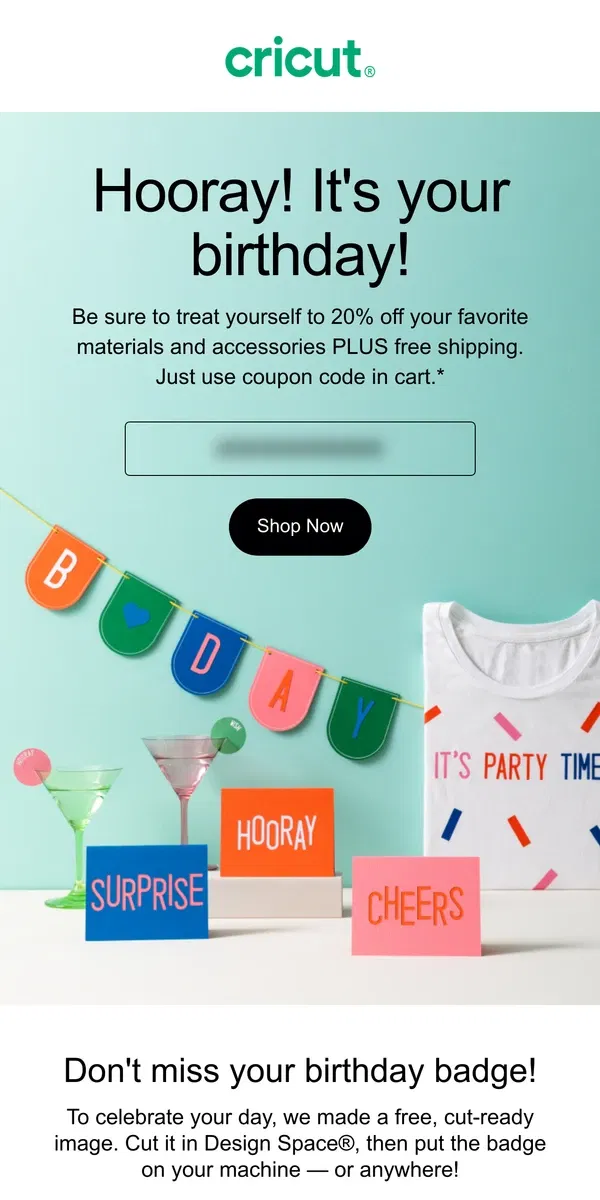 Email from Cricut. Happy Birthday, You 🎉