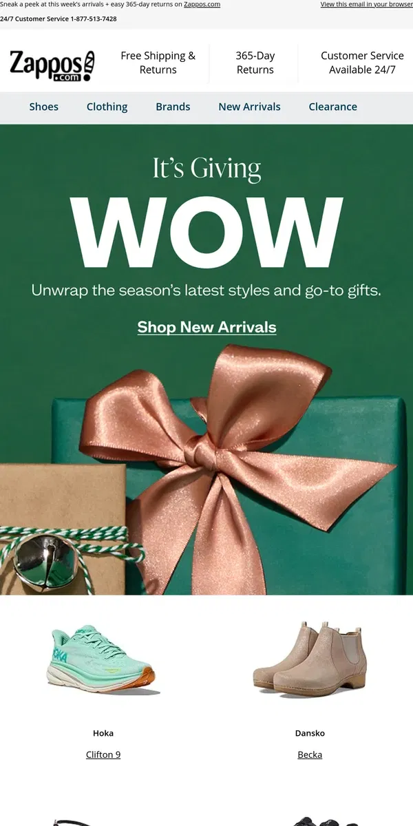 Email from Zappos. The Holiday WOW: HOKA, Dansko, Steve Madden, and more!