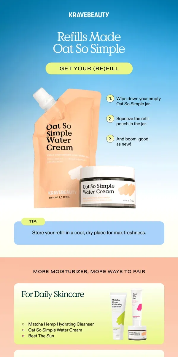 Email from KraveBeauty. Out of Oat So Simple Water Cream?