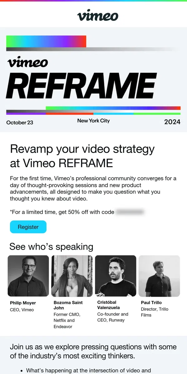 Email from Vimeo. Don’t let the future of video happen without you