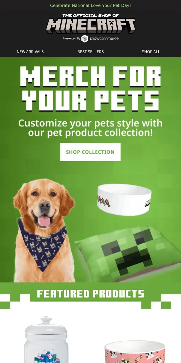 Email from Minecraft. Want Merch for Your Pet? - Shop Now 🦴