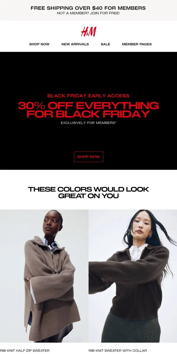 Email from H&M. After you, Member: 30% off everything