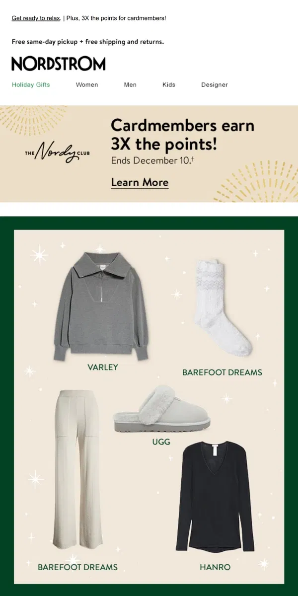 Email from Nordstrom. Your cozy-on-the-couch look