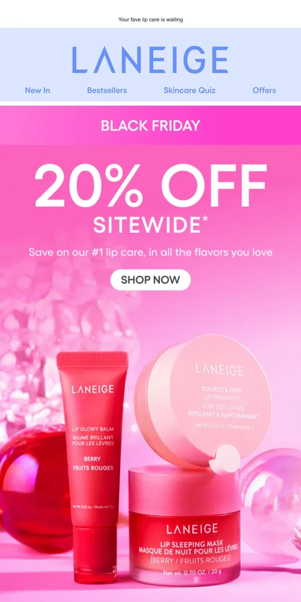 Email from LANEIGE. Still Going: 20% Off SITEWIDE!