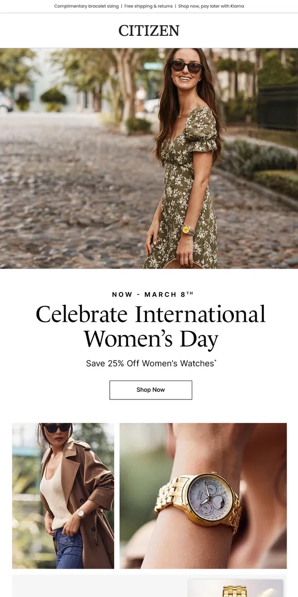 Email from Citizen Watch. International Women’s Day is March 8th