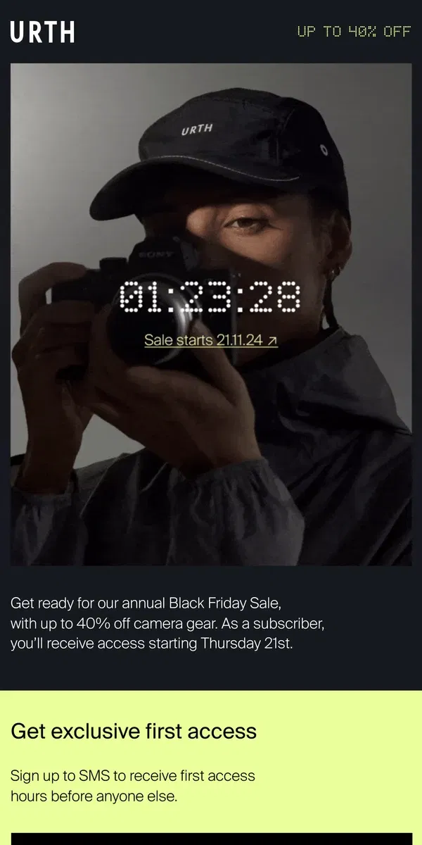 Email from Urth. Black Friday Sale starts soon