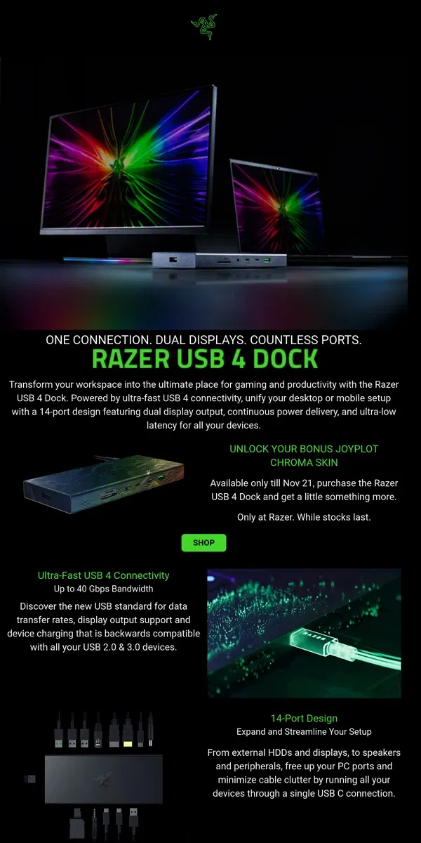 Email from Razer. Just Dropped: Razer USB 4 Dock⚡