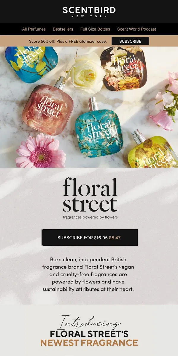 Email from Scentbird. Bursting with flowers and optimism: Floral Street