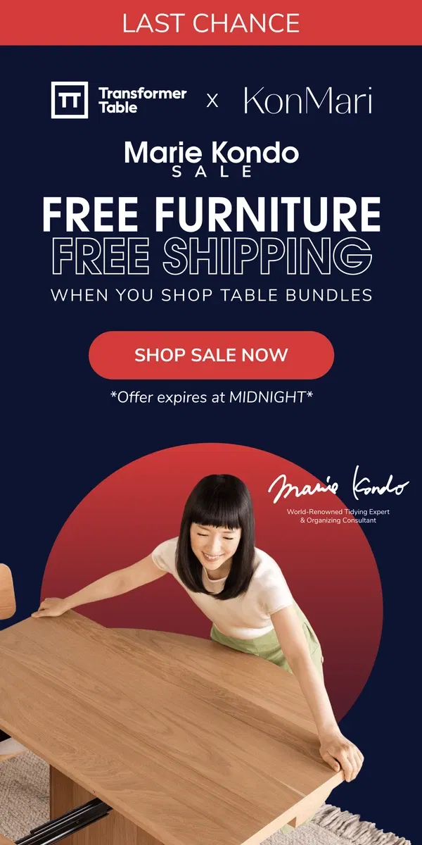 Email from Transformer Table. Final hours for FREE Furniture 🚨