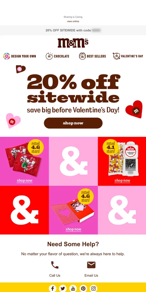 Email from M&M's. 20% OFF to Share the Love!