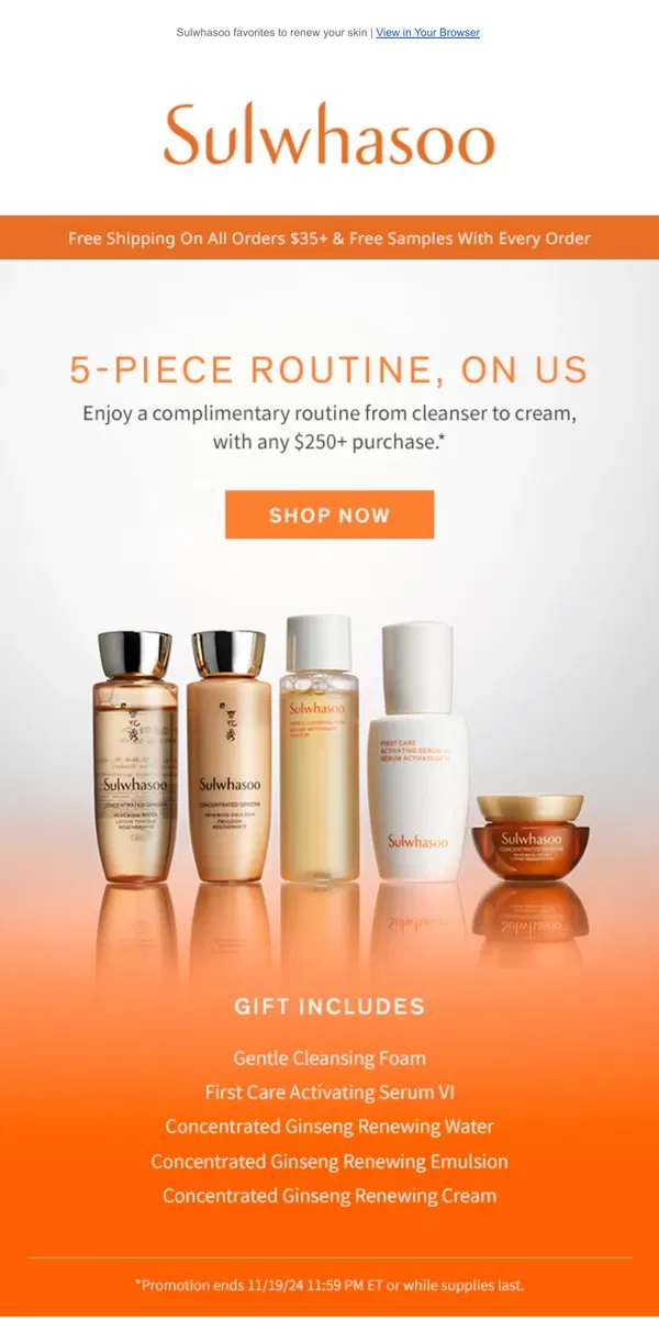 Email from Sulwhasoo. Don’t Miss Your 5-Piece Gift on Orders $250+