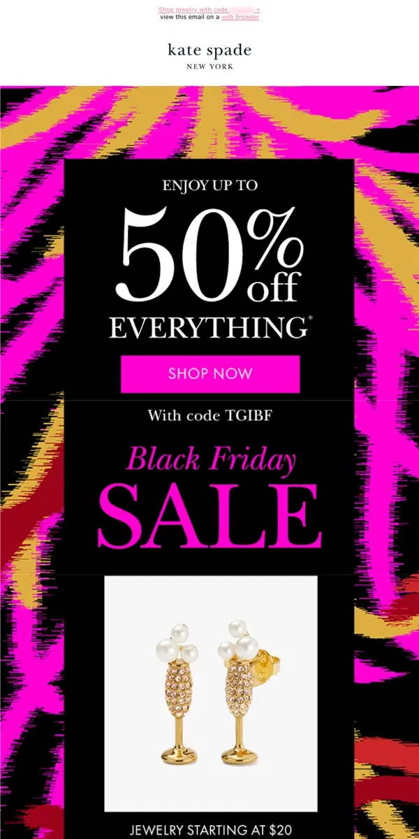 Email from Kate Spade. Sparkling and new - and up to 50% off