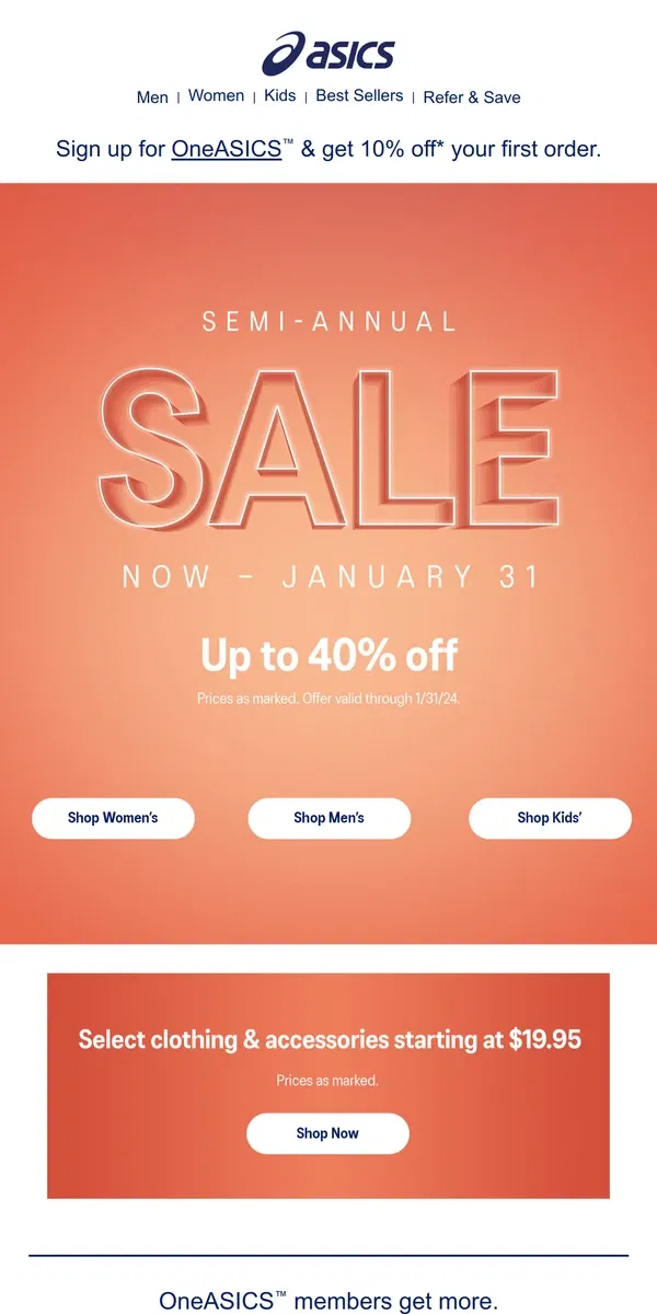 Email from ASICS. Get up to 40% OFF!