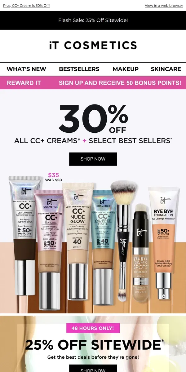 Email from IT Cosmetics. 48 Hour Exclusive: 25% Off Sitewide!