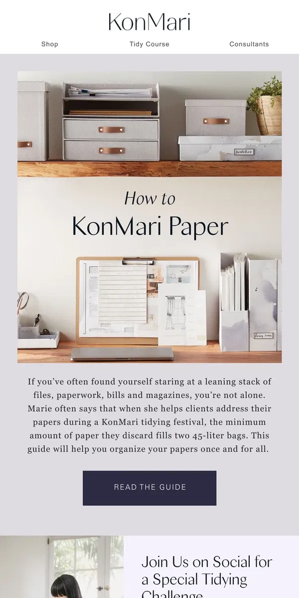 Email from KonMari. How to KonMari Paper