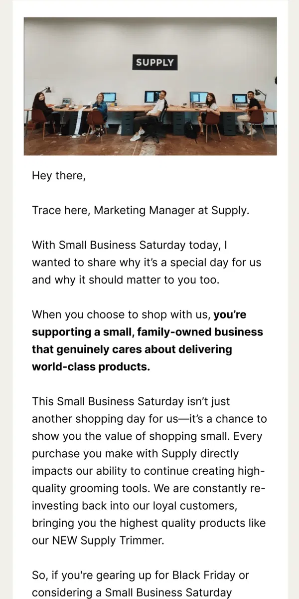 Email from Supply. Small Business Saturday Starts Here