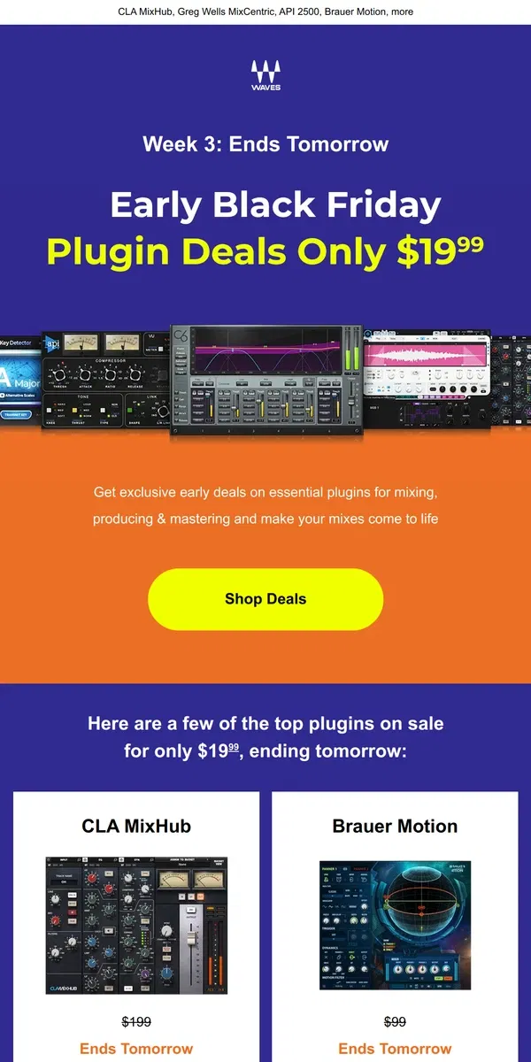 Email from Waves Audio. Ends Tomorrow - $19.99 Deals