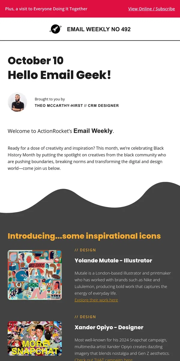 Email from ActionRocket. EmailWeekly #492: Black History Month