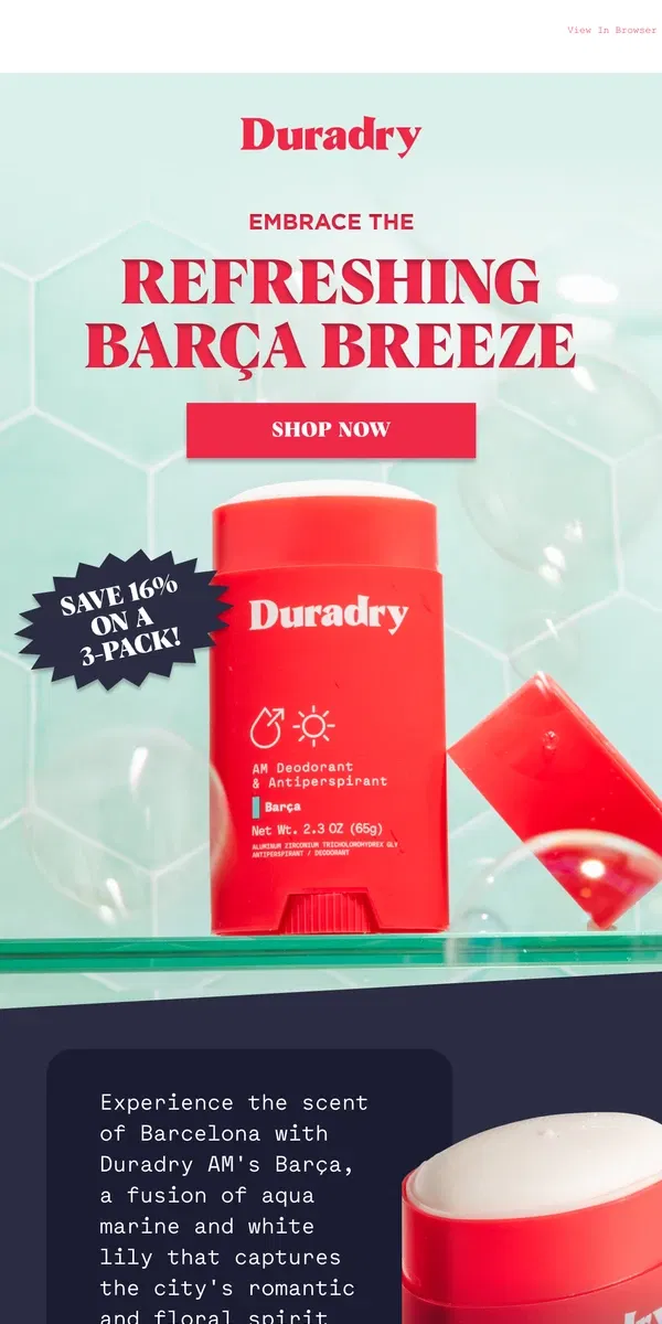 Email from Duradry. Refresh your day with the scent of Barça