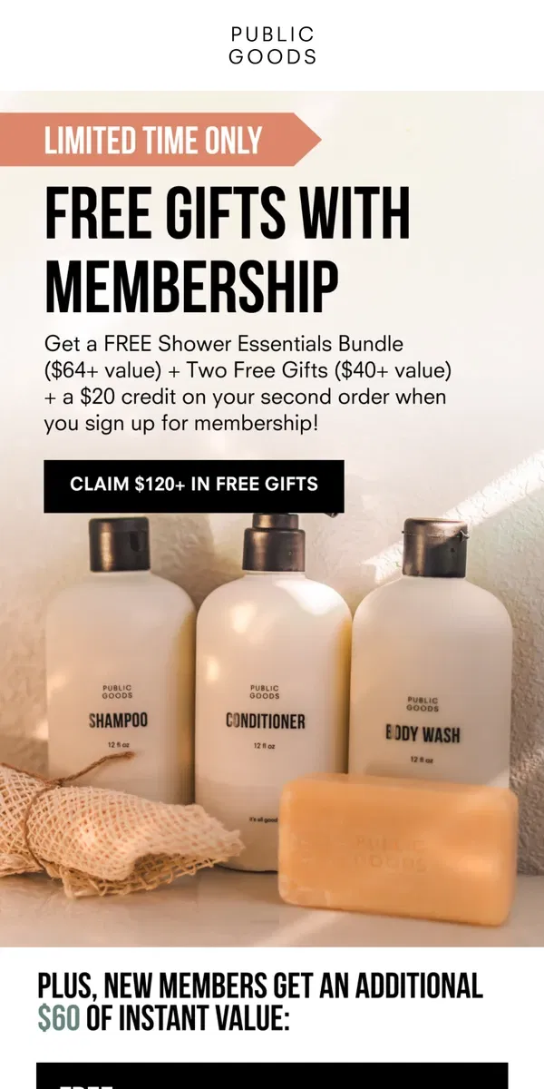 Email from Public Goods. Get $120+ of FREE sustainable essentials with membership