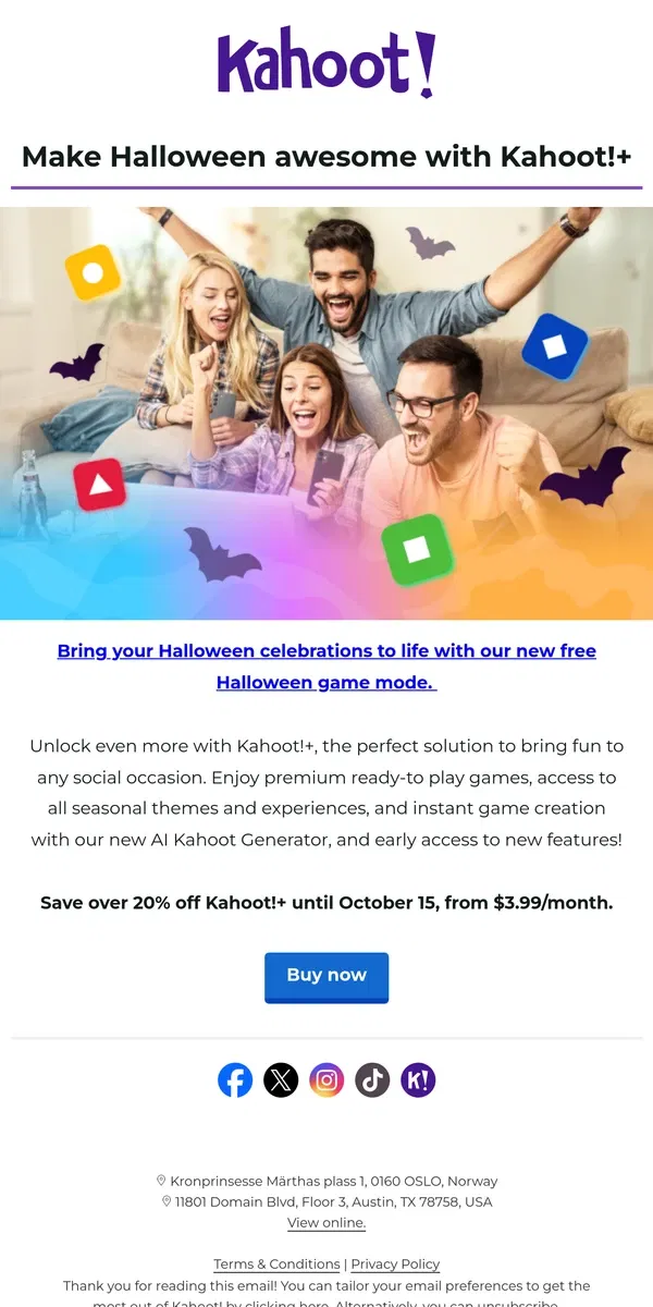 Email from Kahoot!. Make Halloween awesome with Kahoot!+