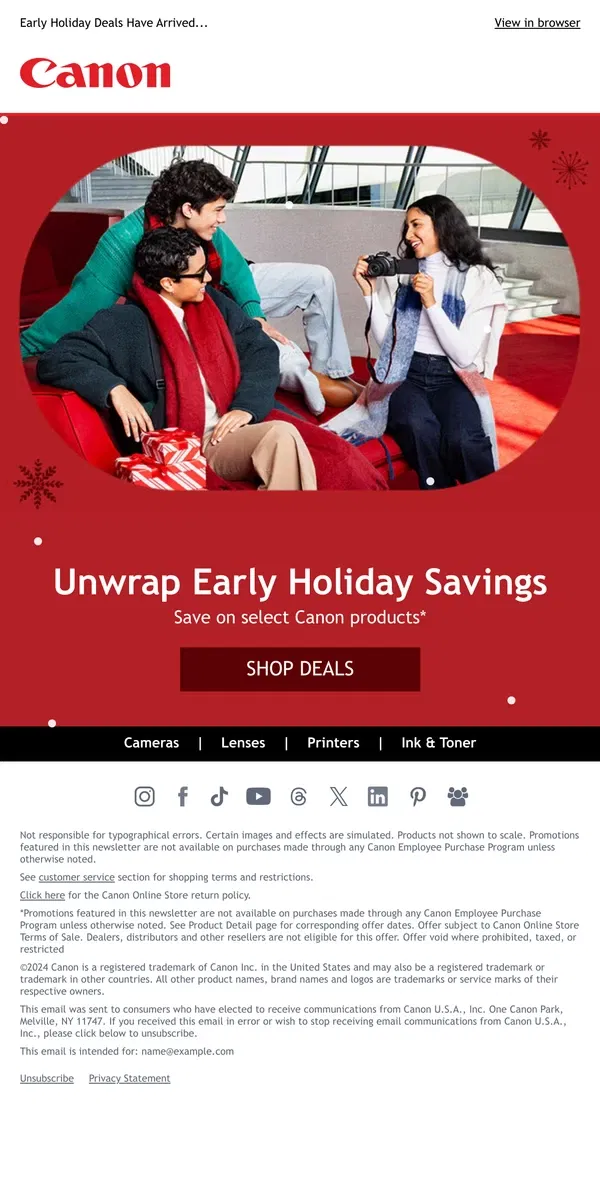 Email from Canon. Picture Perfect Savings! ✨