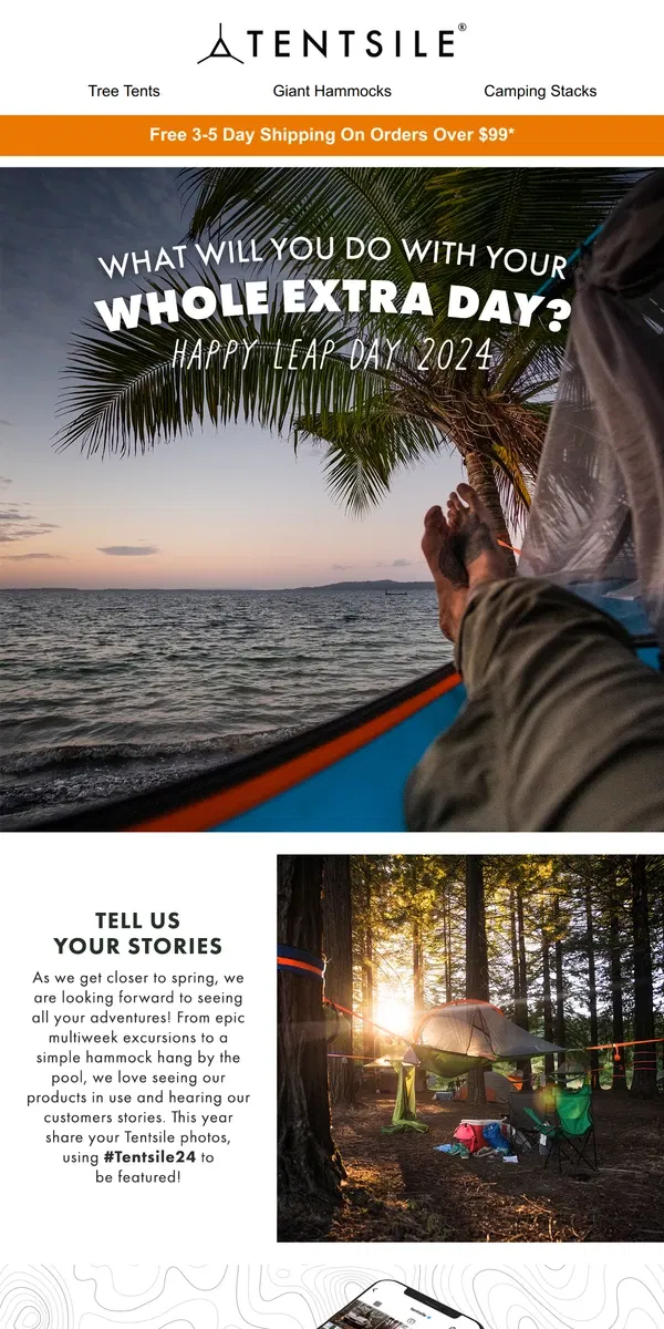 Email from Tentsile. Happy Leap Day 🌲