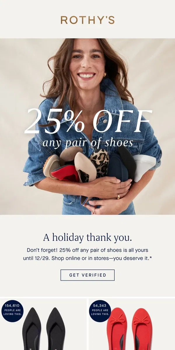 Email from Rothy's. Teachers, nurses & more: 25% off any pair.