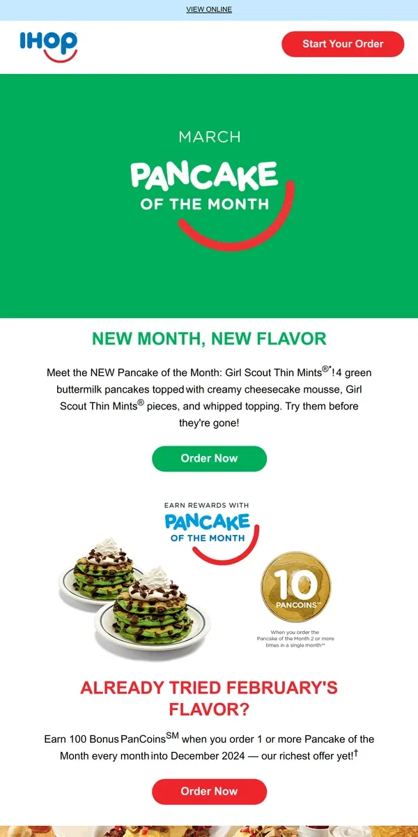 Email from IHOP. 🎉Girl Scout Thin Mints® Pancakes: LIMITED TIME ONLY