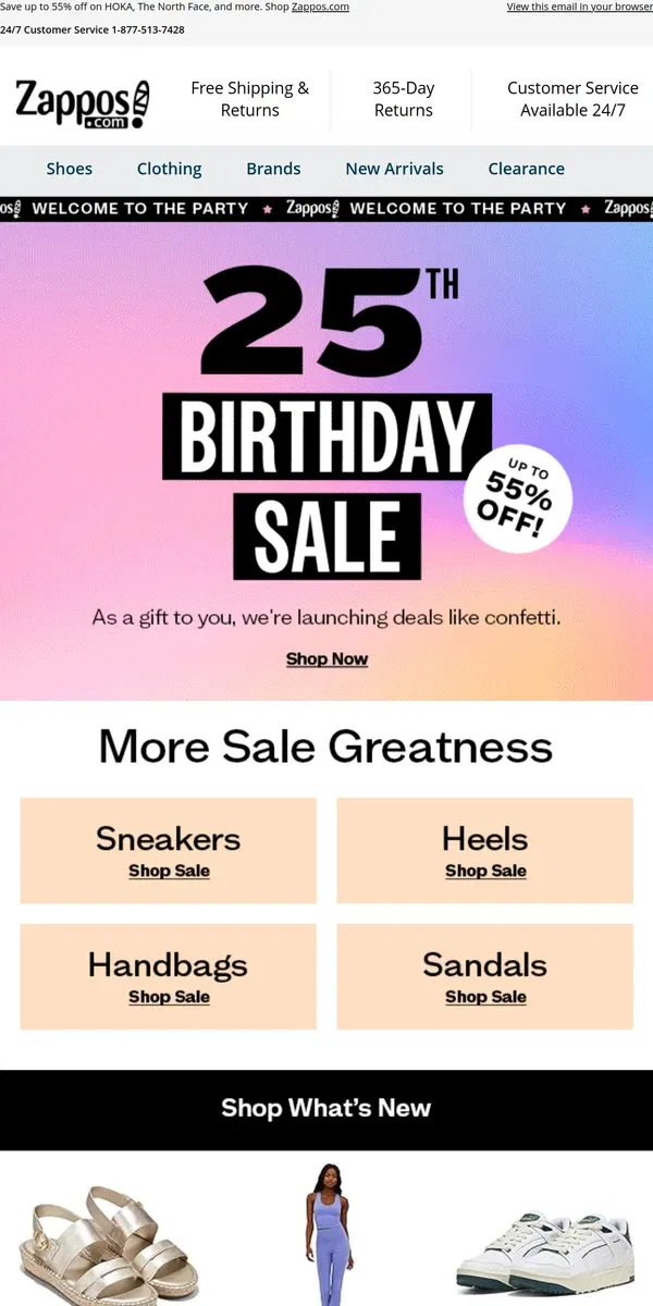 Email from Zappos. 🥳 Our 25th Birthday Sale! 🥳