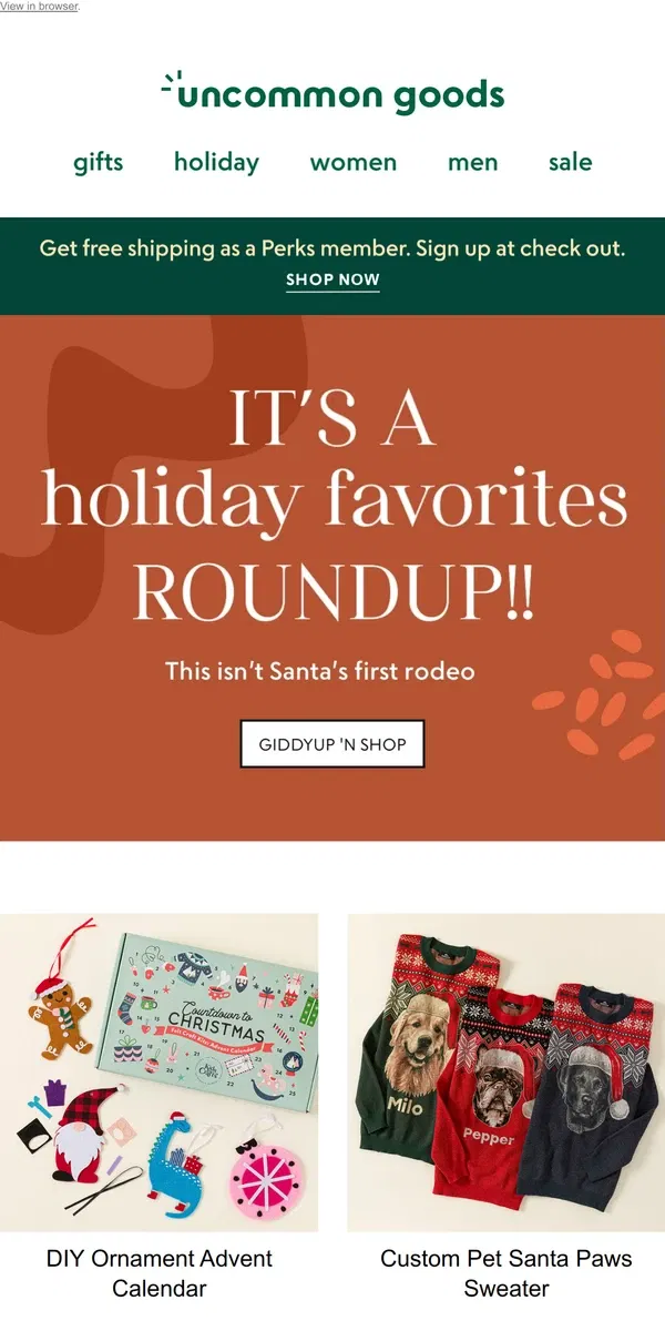 Email from Uncommon Goods. It's a holiday favorites roundup!!