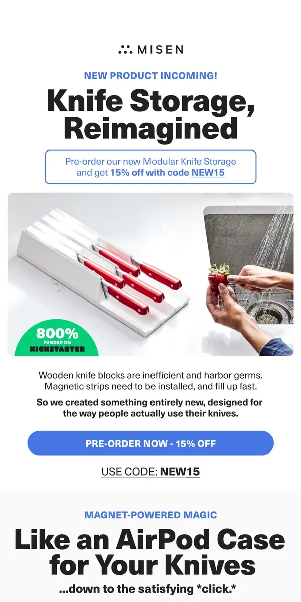 Email from Misen. NEW: The Future of Knife Storage