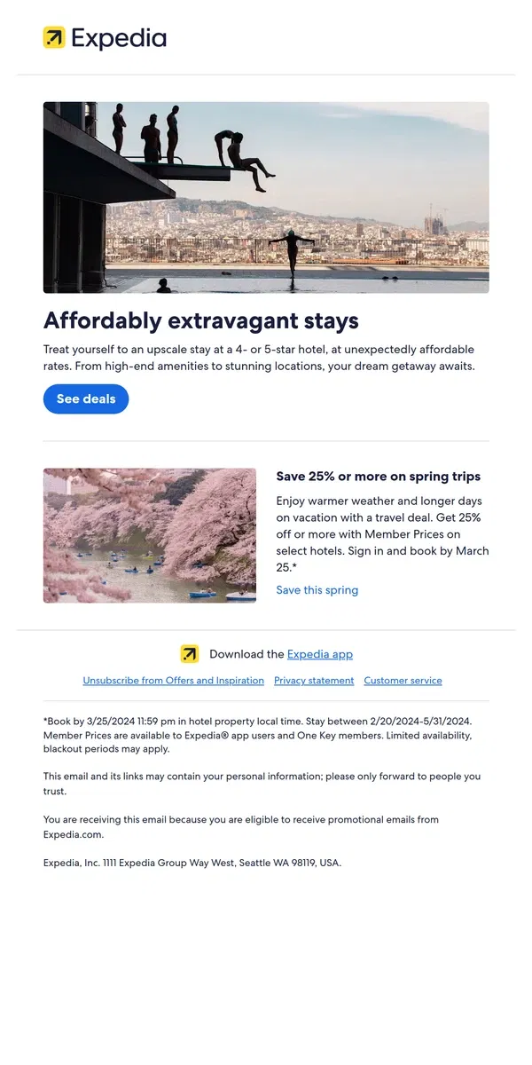 Email from Expedia. Top-tier stays at affordable prices