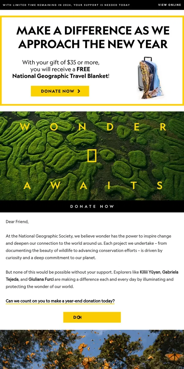 Email from National Geographic. Donate to protect our planet and receive a FREE travel blanket!