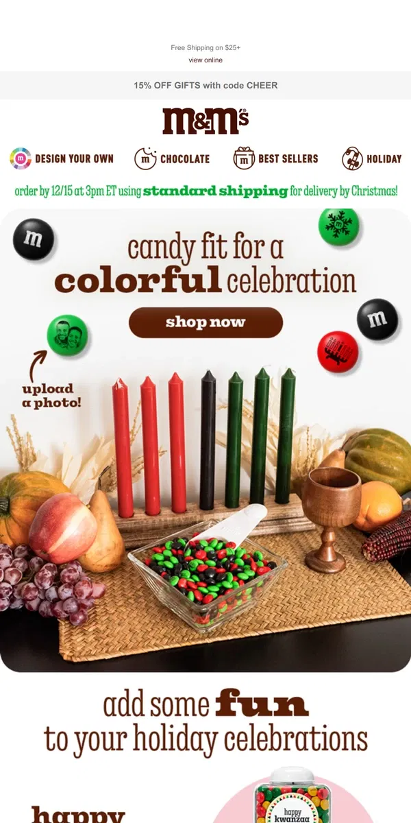 Email from M&M's. Sweeten Your Holiday Celebrations