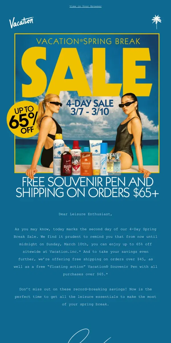 Email from Vacation. 📢 Up to 65% OFF Sitewide!