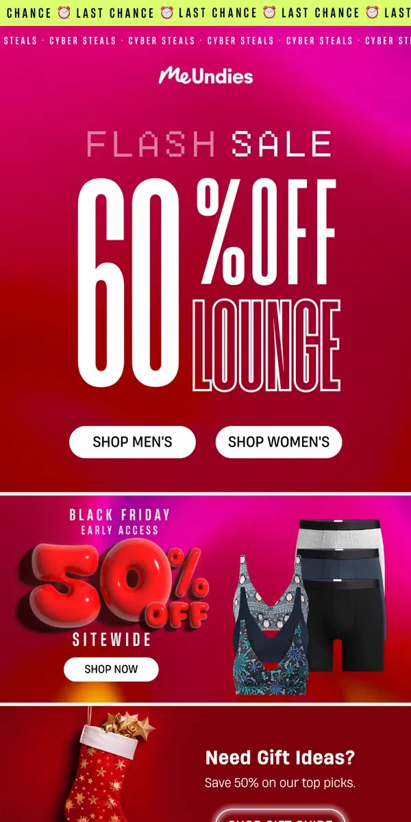 Email from MeUndies. 60% off all loungewear ⏰