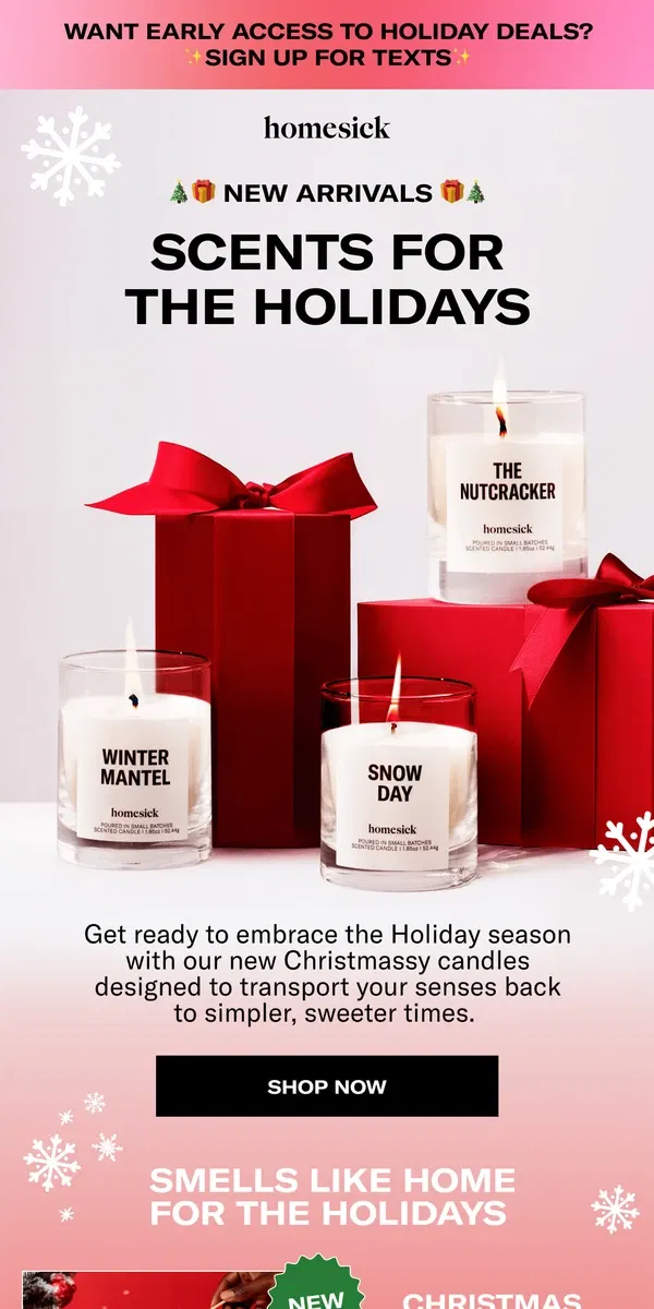 Email from Homesick Candles. Goodbye fall, hello winter ❄️