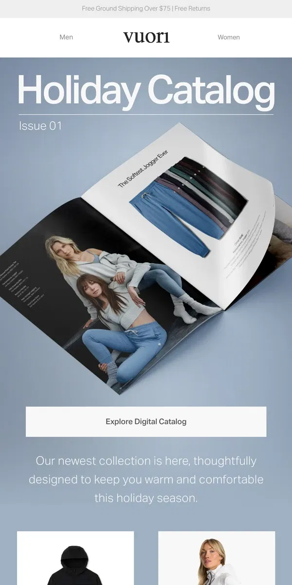 Email from Vuori. Holiday '23 Digital Catalog