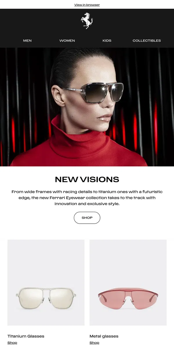 Email from Ferrari. Ferrari New Eyewear Collection