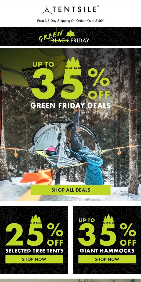 Email from Tentsile. Green Friday Deals Are Here 🌲