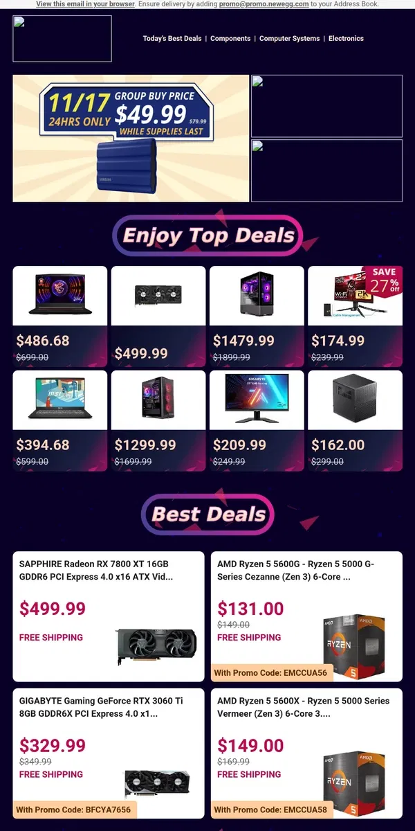 Email from Newegg. Up to 72% OFF Mega Discounts Await!