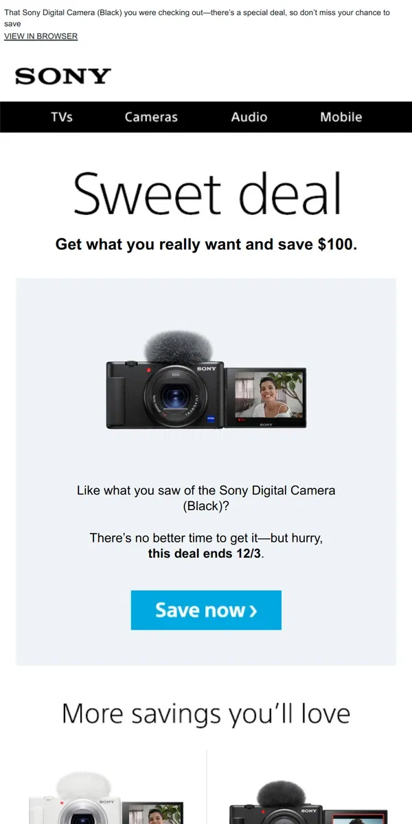 Email from Sony. You Saw It, You Loved It, Now Get It | Plus, Save $100