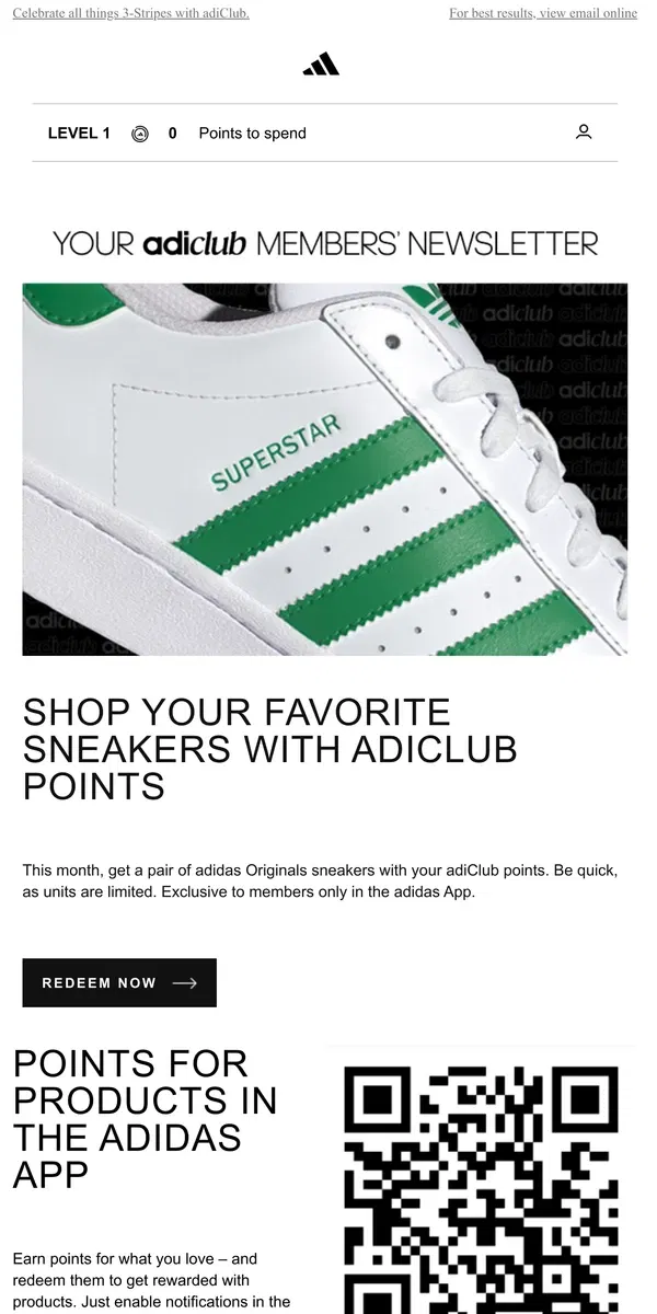 Email from Adidas. adiClub Members' Newsletter 📰