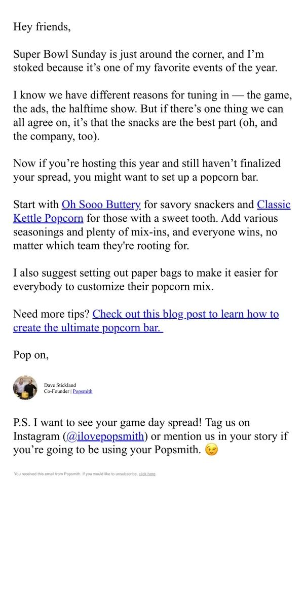 Email from Popsmith. The real MVP of Super Bowl Sunday